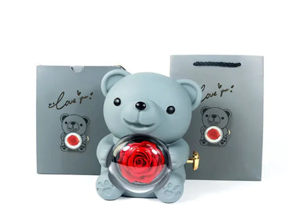 Rotating Rose Teddy Bear Gift Box