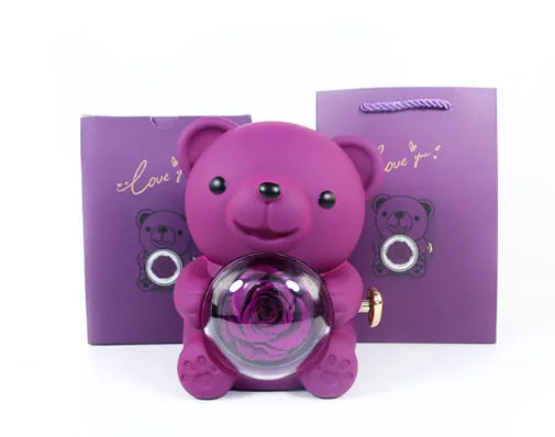 Rotating Rose Teddy Bear Gift Box