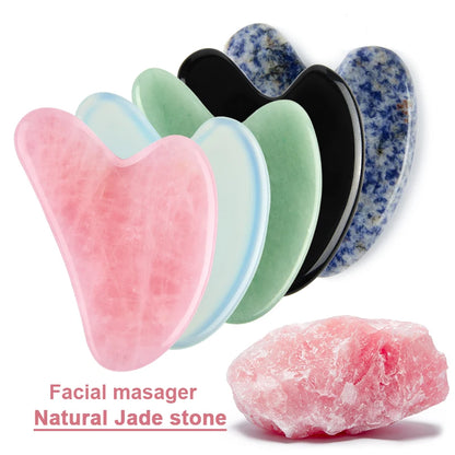 Natural Stone Jade Gouache Scraper Rose Quartz Facial Gua Sha Tools Neck Massager for Face Lifting Wrinkle Remover Beauty Health