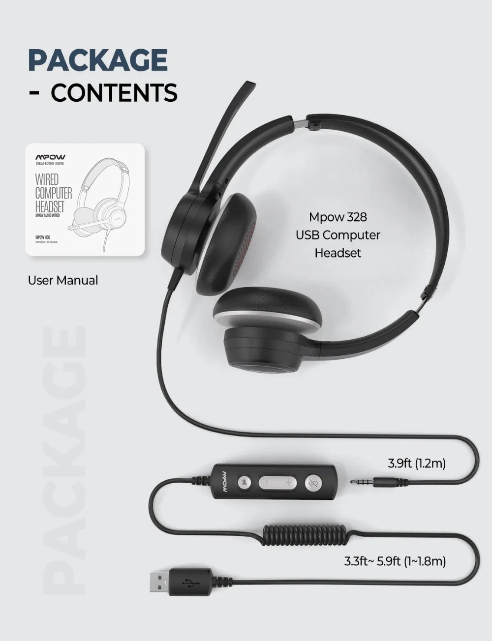 Mpow HC6 Office Headset with Mic BH328 3.5mm USB Computer Headset Noise Reduction Headphone for Call Center Skype PC Cellphone