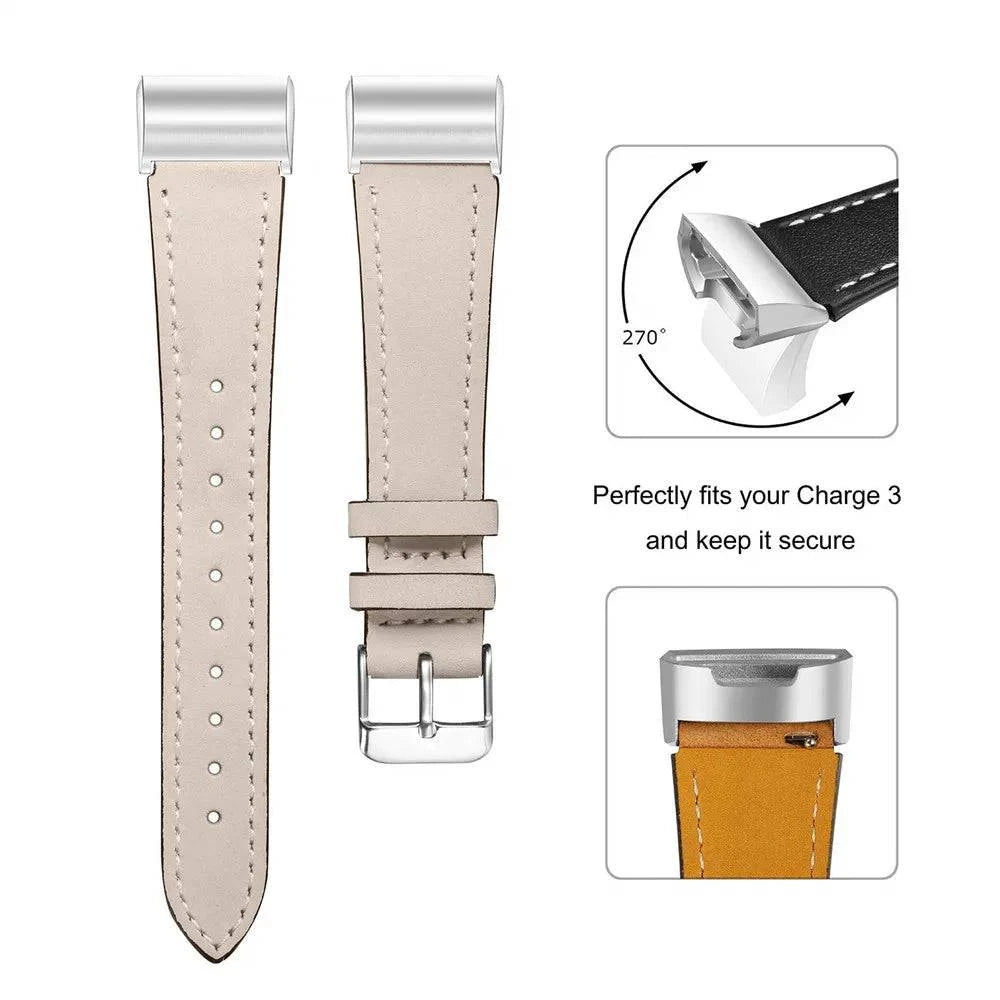 Replacement Fitbit Charge 3 Bands Leather Straps Band Interchangeable Smart Fitness Watch Bands With Stainless Frame for Charge3 - MarvelouStore