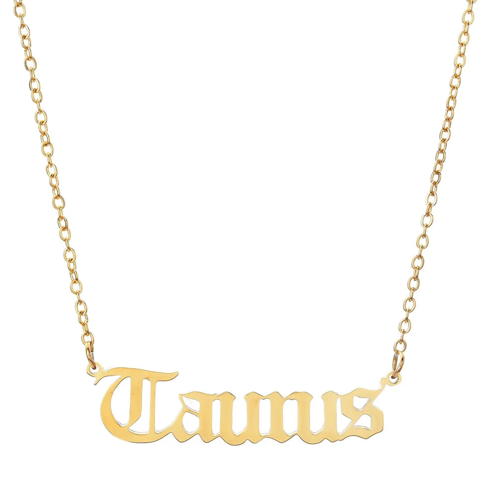 lucky Zodiac Sign Necklace For Women Gold Color Stainless Steel Necklaces Aquarius Pisces Aries Taurus Letter Collier