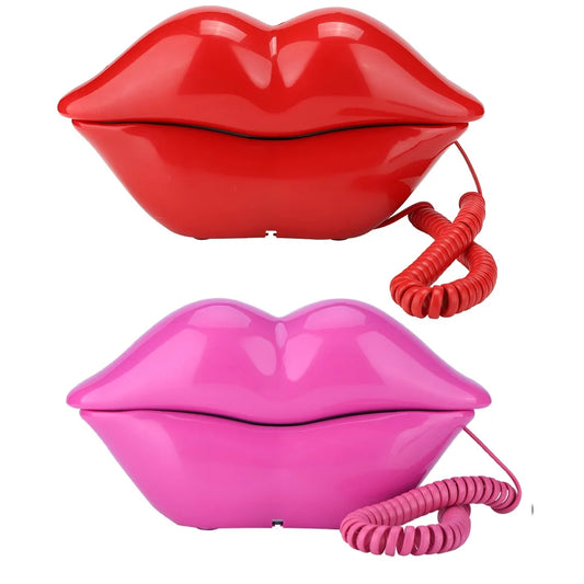 Cute Lips Shape Telephone Red Phone Multi-Functional Wired Landline Desktop Corded Fixed Phone for Home Hotel Office Decoration