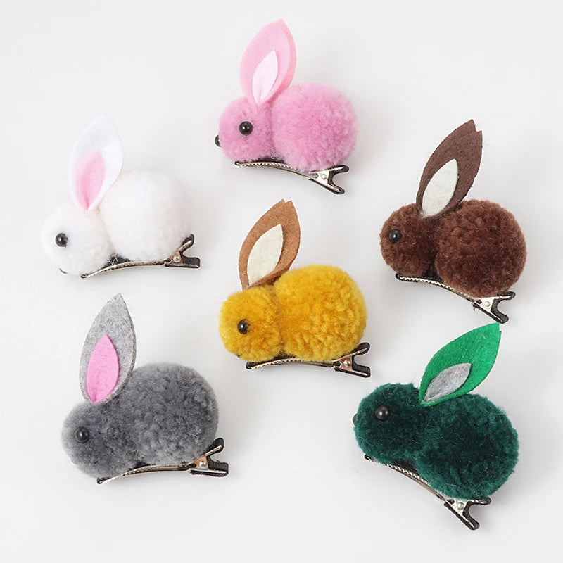 Cute Hair Ball Rabbit Hair Clip Girl Plush Rabbit Ears Hair clip 3D Plush Rabbit Hair Accessories Korea Simple girl headdress