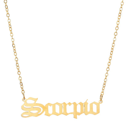 lucky Zodiac Sign Necklace For Women Gold Color Stainless Steel Necklaces Aquarius Pisces Aries Taurus Letter Collier