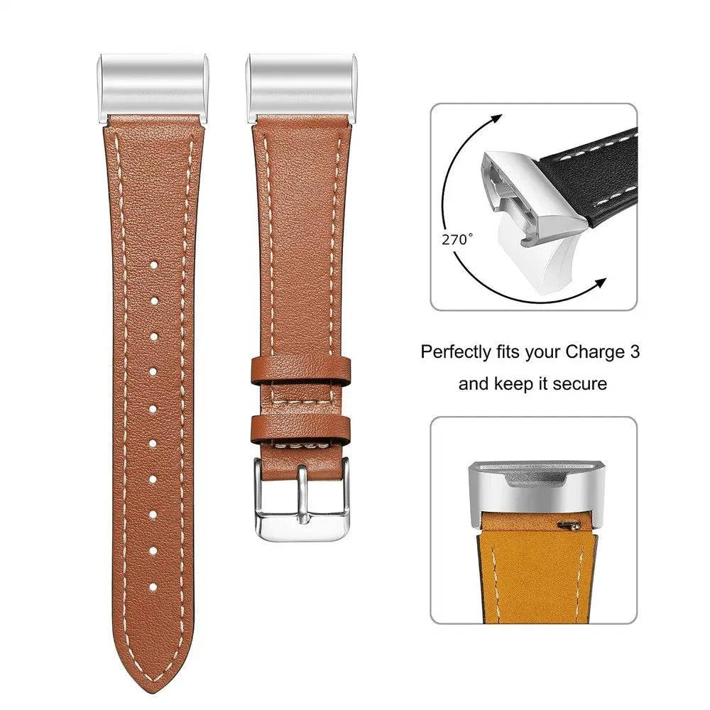 Replacement Fitbit Charge 3 Bands Leather Straps Band Interchangeable Smart Fitness Watch Bands With Stainless Frame for Charge3 - MarvelouStore