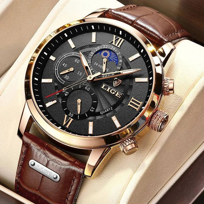 New LIGE Men's Watches Top Brand Luxury Men Wrist Watch Man Leather Quartz Watch Sports Waterproof Male Clock Relogio Masculino - MarvelouStore