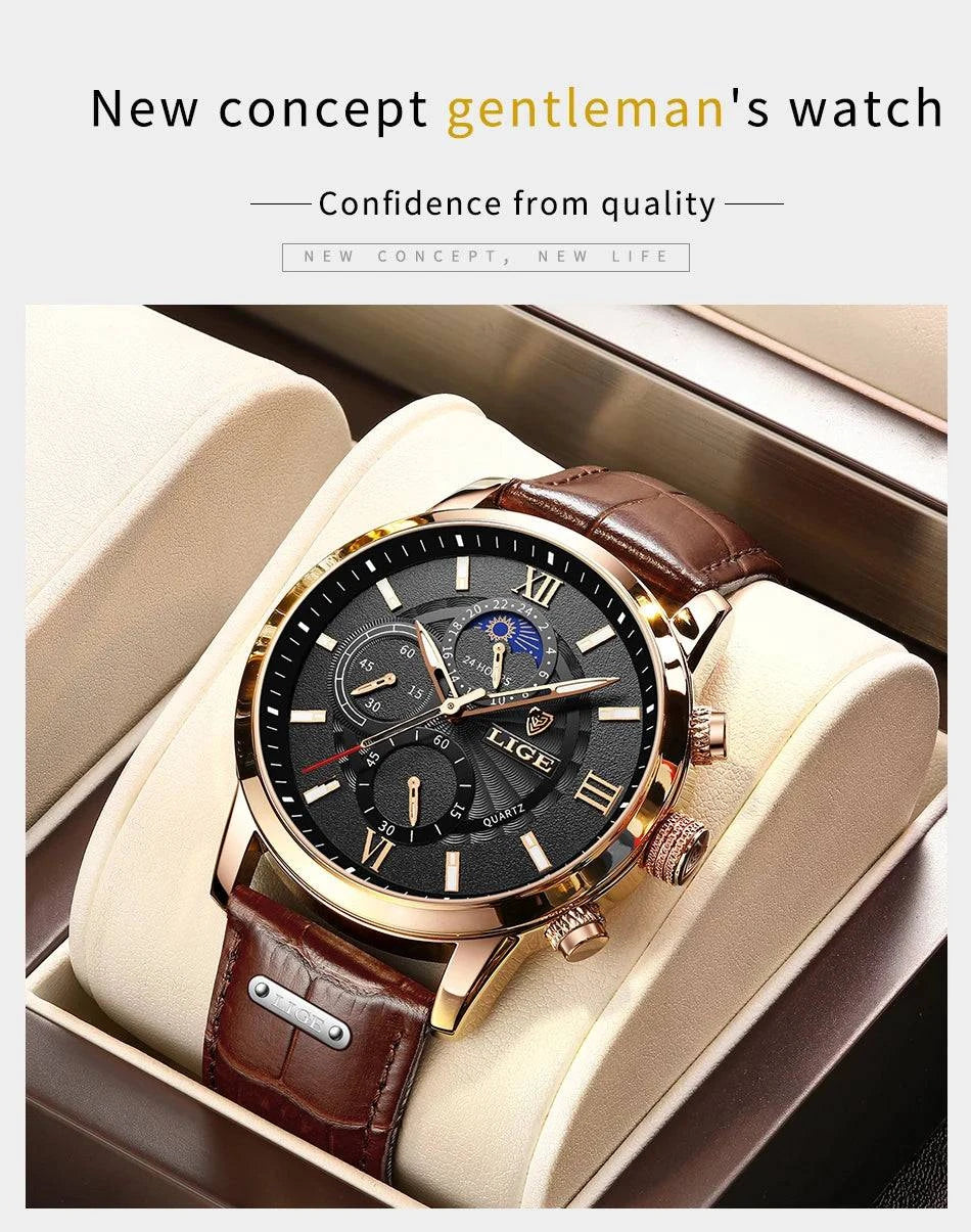 New LIGE Men's Watches Top Brand Luxury Men Wrist Watch Man Leather Quartz Watch Sports Waterproof Male Clock Relogio Masculino - MarvelouStore