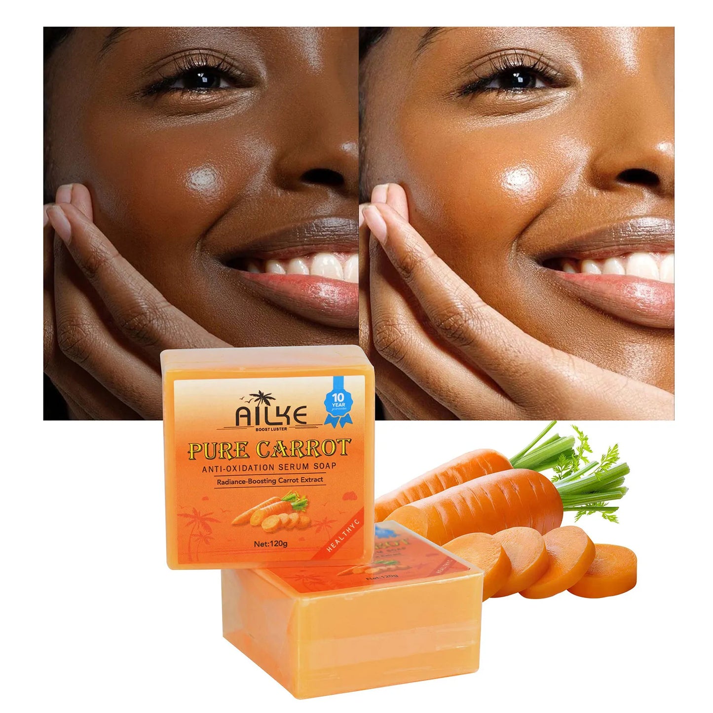 AILKE Pure Carrot Anti-Oxidation Serum Soap, Cleaning Stains, Skin Brightening Soap Bar, With Vitamin C, For Body And Face Use