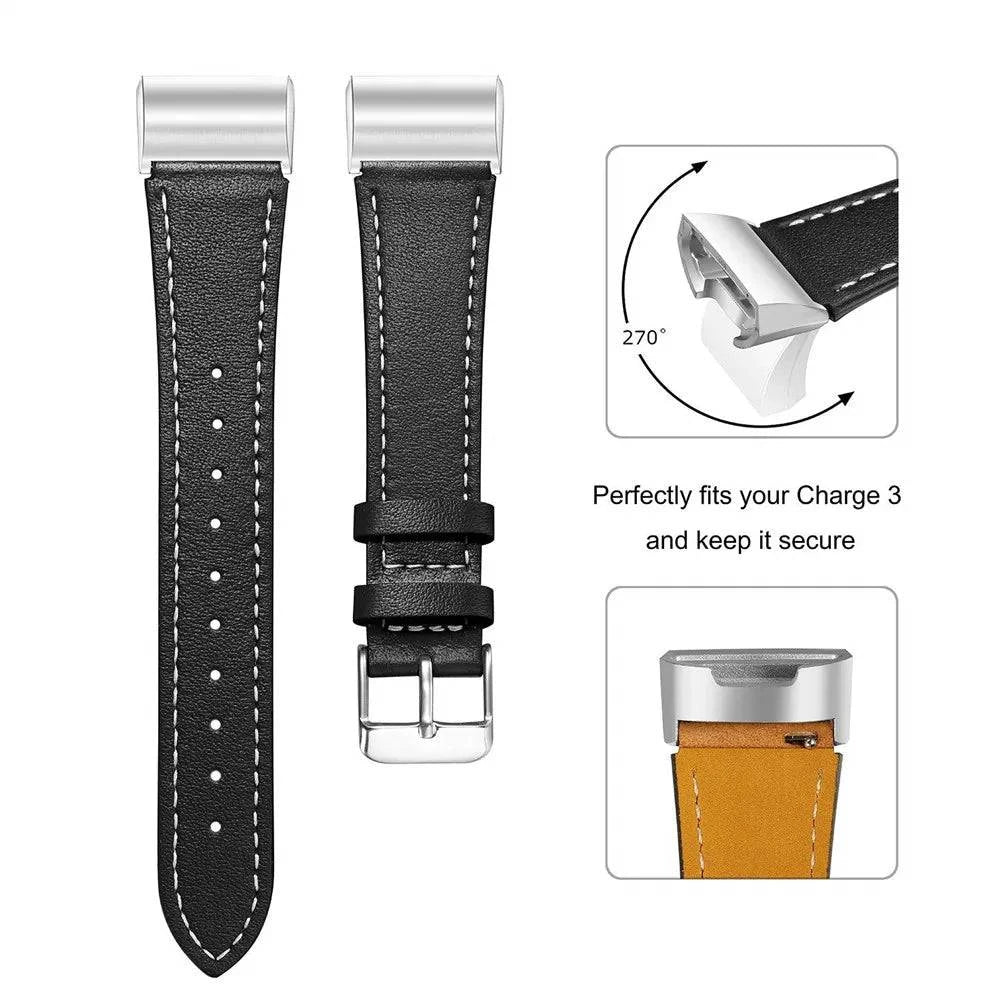 Replacement Fitbit Charge 3 Bands Leather Straps Band Interchangeable Smart Fitness Watch Bands With Stainless Frame for Charge3 - MarvelouStore