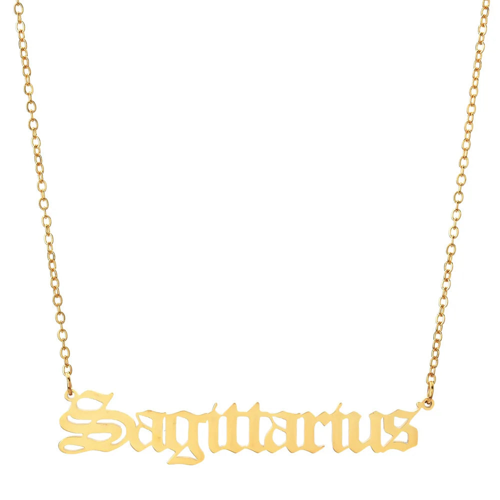 lucky Zodiac Sign Necklace For Women Gold Color Stainless Steel Necklaces Aquarius Pisces Aries Taurus Letter Collier