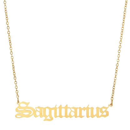 lucky Zodiac Sign Necklace For Women Gold Color Stainless Steel Necklaces Aquarius Pisces Aries Taurus Letter Collier