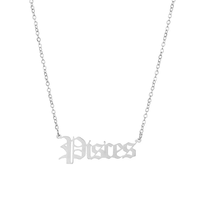 lucky Zodiac Sign Necklace For Women Gold Color Stainless Steel Necklaces Aquarius Pisces Aries Taurus Letter Collier