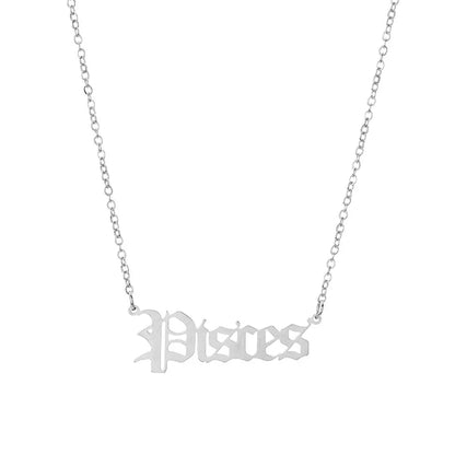 lucky Zodiac Sign Necklace For Women Gold Color Stainless Steel Necklaces Aquarius Pisces Aries Taurus Letter Collier