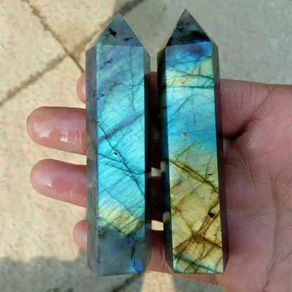 Natural Labradorite Quartz Hexagonal Prisms Obelisk Crystal Column Wand Point Healing Treatment Stone Gifts