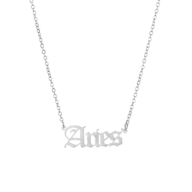 lucky Zodiac Sign Necklace For Women Gold Color Stainless Steel Necklaces Aquarius Pisces Aries Taurus Letter Collier