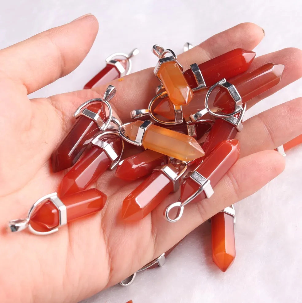 Carnelian Crystal Pendants Natural Stone Red Agates Pillar Necklace Pendants Healing Bullet Pendulum Decor Craft Jewelry Making