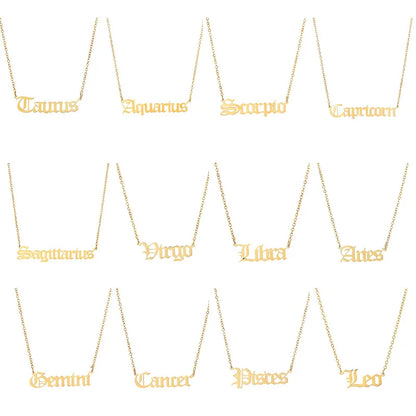 lucky Zodiac Sign Necklace For Women Gold Color Stainless Steel Necklaces Aquarius Pisces Aries Taurus Letter Collier