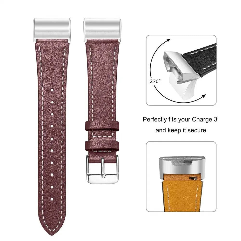 Replacement Fitbit Charge 3 Bands Leather Straps Band Interchangeable Smart Fitness Watch Bands With Stainless Frame for Charge3 - MarvelouStore