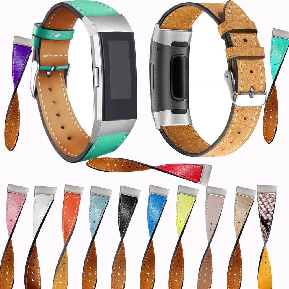 Replacement Fitbit Charge 3 Bands Leather Straps Band Interchangeable Smart Fitness Watch Bands With Stainless Frame for Charge3 - MarvelouStore