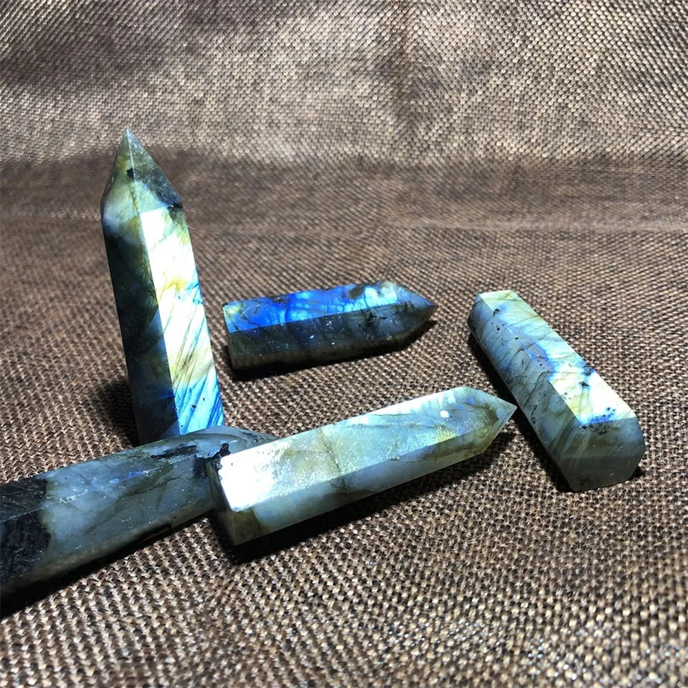 Natural Labradorite Quartz Hexagonal Prisms Obelisk Crystal Column Wand Point Healing Treatment Stone Gifts