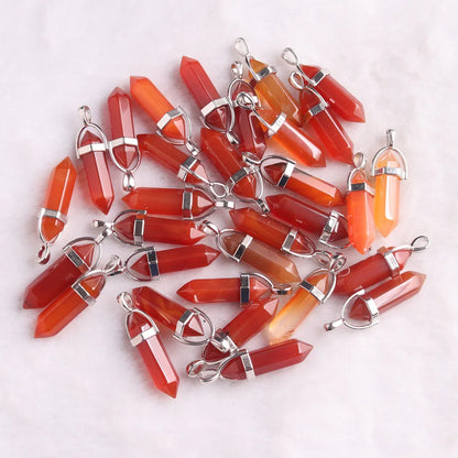 Carnelian Crystal Pendants Natural Stone Red Agates Pillar Necklace Pendants Healing Bullet Pendulum Decor Craft Jewelry Making