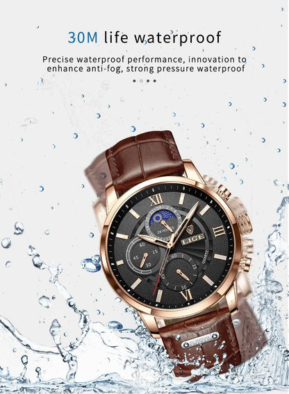 New LIGE Men's Watches Top Brand Luxury Men Wrist Watch Man Leather Quartz Watch Sports Waterproof Male Clock Relogio Masculino - MarvelouStore