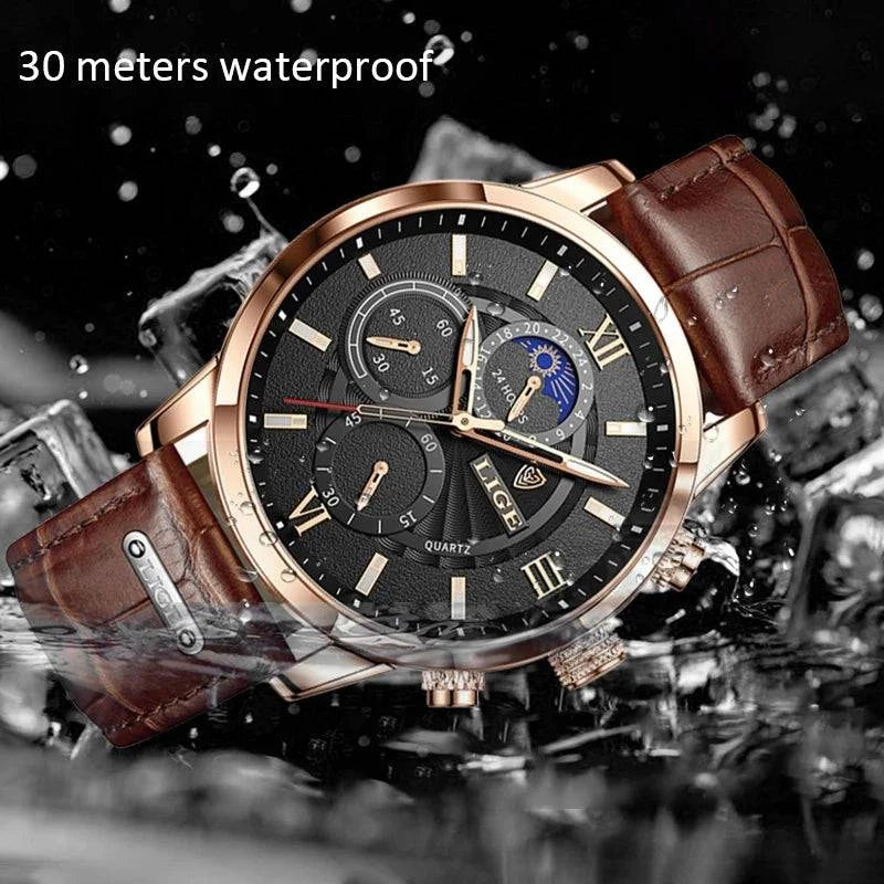 New LIGE Men's Watches Top Brand Luxury Men Wrist Watch Man Leather Quartz Watch Sports Waterproof Male Clock Relogio Masculino - MarvelouStore