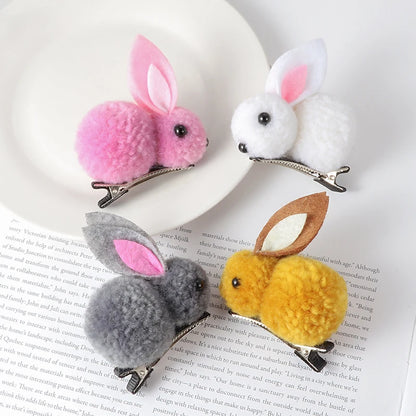 Cute Hair Ball Rabbit Hair Clip Girl Plush Rabbit Ears Hair clip 3D Plush Rabbit Hair Accessories Korea Simple girl headdress