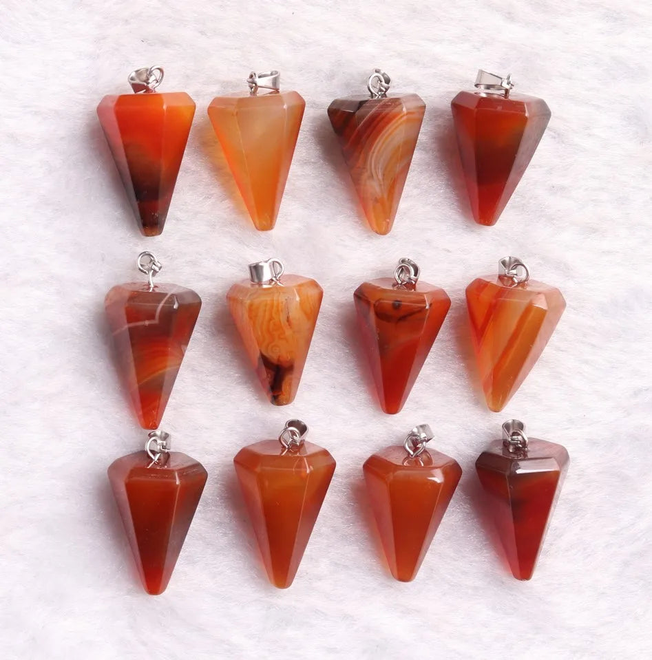 Carnelian Crystal Pendants Natural Stone Red Agates Pillar Necklace Pendants Healing Bullet Pendulum Decor Craft Jewelry Making