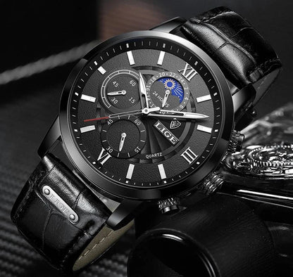 New LIGE Men's Watches Top Brand Luxury Men Wrist Watch Man Leather Quartz Watch Sports Waterproof Male Clock Relogio Masculino - MarvelouStore