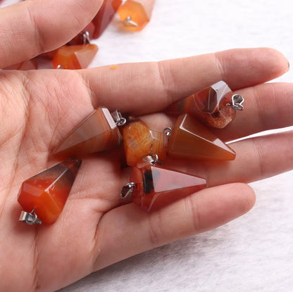 Carnelian Crystal Pendants Natural Stone Red Agates Pillar Necklace Pendants Healing Bullet Pendulum Decor Craft Jewelry Making