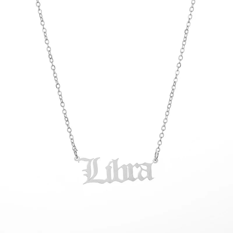 lucky Zodiac Sign Necklace For Women Gold Color Stainless Steel Necklaces Aquarius Pisces Aries Taurus Letter Collier