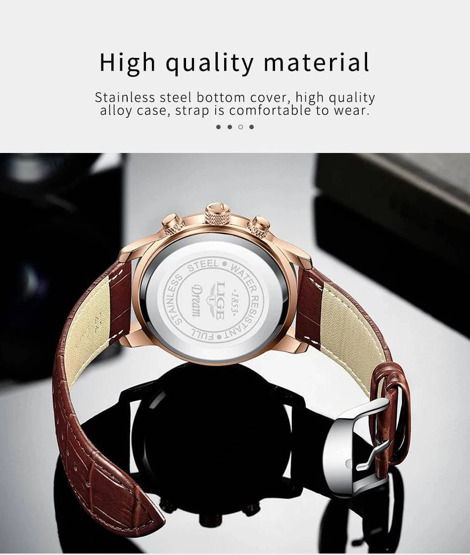 New LIGE Men's Watches Top Brand Luxury Men Wrist Watch Man Leather Quartz Watch Sports Waterproof Male Clock Relogio Masculino - MarvelouStore