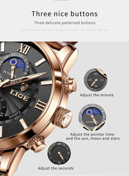 New LIGE Men's Watches Top Brand Luxury Men Wrist Watch Man Leather Quartz Watch Sports Waterproof Male Clock Relogio Masculino - MarvelouStore