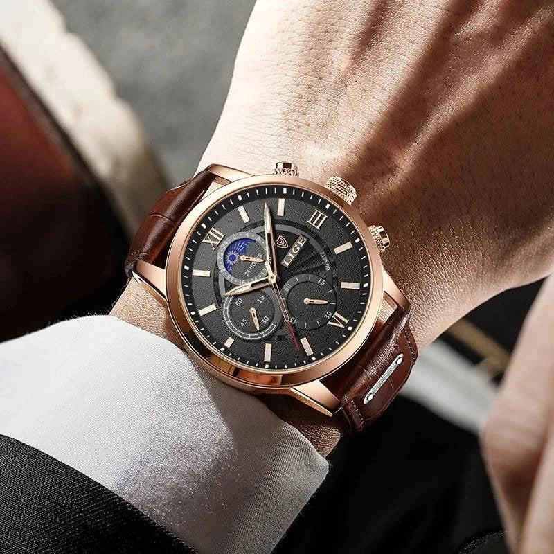 New LIGE Men's Watches Top Brand Luxury Men Wrist Watch Man Leather Quartz Watch Sports Waterproof Male Clock Relogio Masculino - MarvelouStore