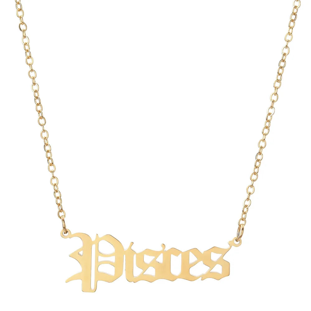 lucky Zodiac Sign Necklace For Women Gold Color Stainless Steel Necklaces Aquarius Pisces Aries Taurus Letter Collier