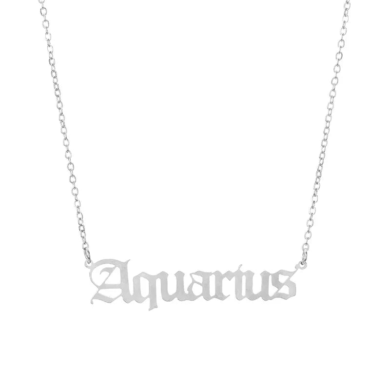 lucky Zodiac Sign Necklace For Women Gold Color Stainless Steel Necklaces Aquarius Pisces Aries Taurus Letter Collier