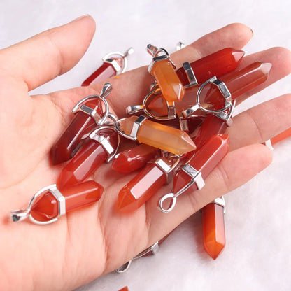 Carnelian Crystal Pendants Natural Stone Red Agates Pillar Necklace Pendants Healing Bullet Pendulum Decor Craft Jewelry Making