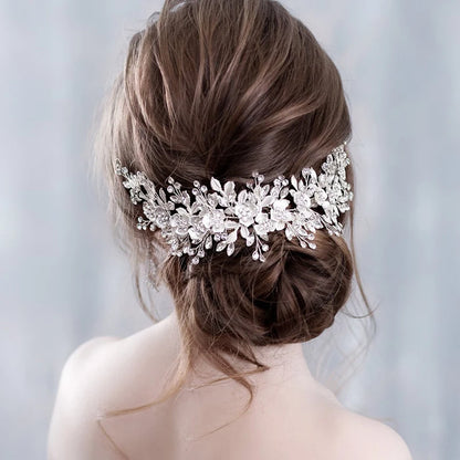 Flower Headband Wedding Hair Accessories Rhinestone Flower Bridal Tiara Headband Hair Comb Hairpins Wedding Hair Jewelry