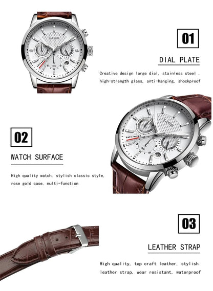 New LIGE Men's Watches Top Brand Luxury Men Wrist Watch Man Leather Quartz Watch Sports Waterproof Male Clock Relogio Masculino - MarvelouStore