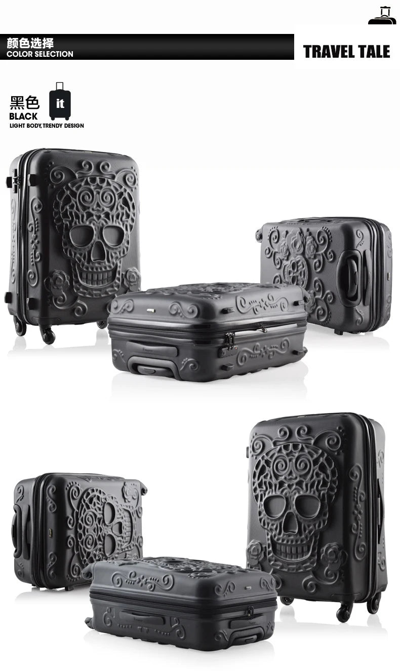 Carrylove 20"24"28" Inch Large Expandable Skull Suitcase 3 Pieces Trolley Case Rolling Luggage Bag Set