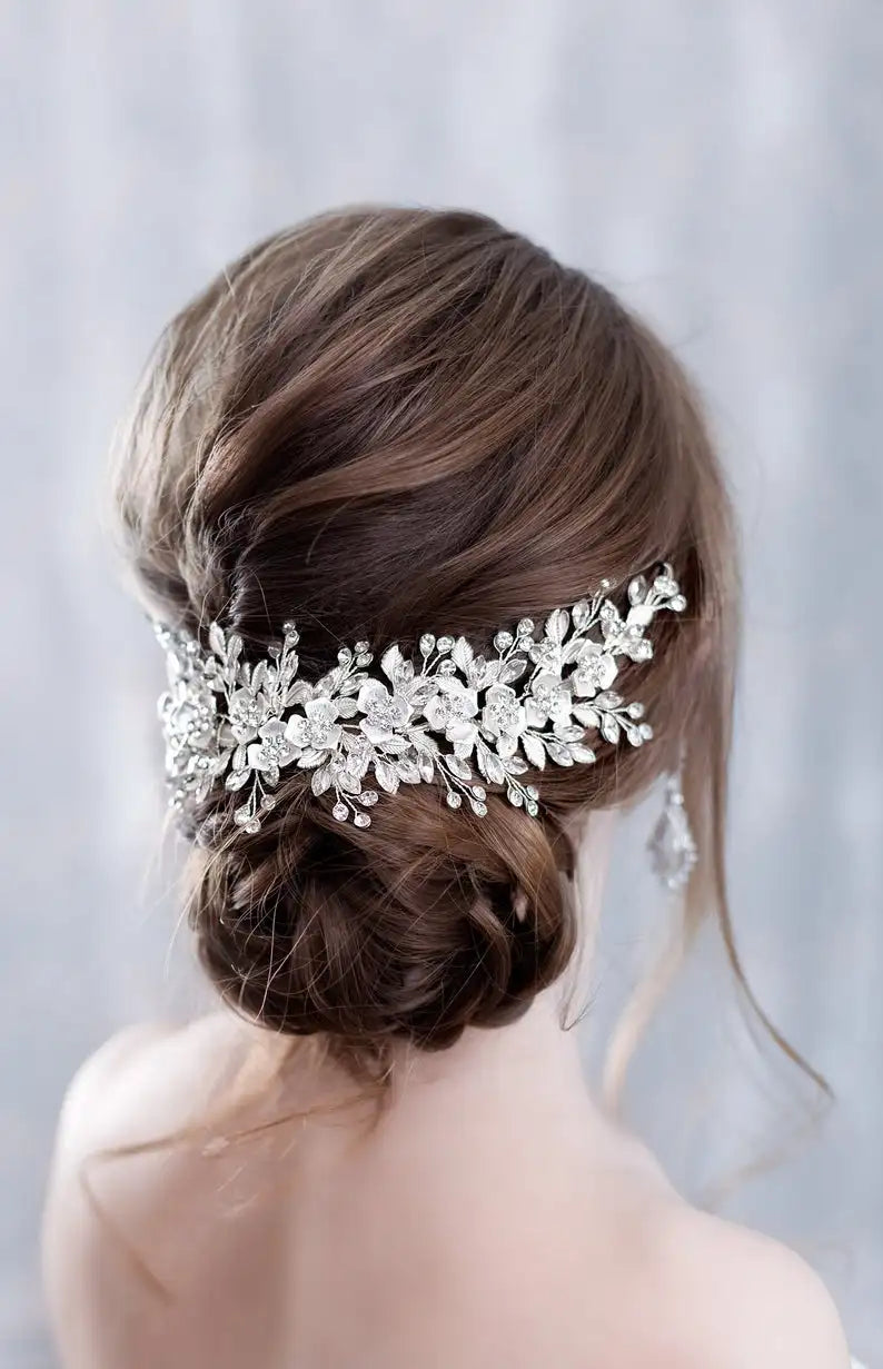 Flower Headband Wedding Hair Accessories Rhinestone Flower Bridal Tiara Headband Hair Comb Hairpins Wedding Hair Jewelry