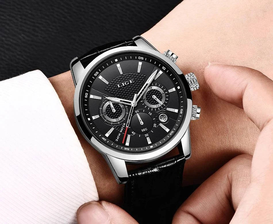 New LIGE Men's Watches Top Brand Luxury Men Wrist Watch Man Leather Quartz Watch Sports Waterproof Male Clock Relogio Masculino - MarvelouStore