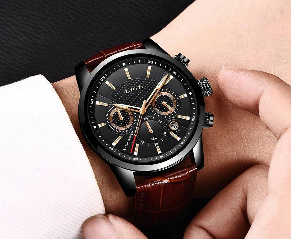 New LIGE Men's Watches Top Brand Luxury Men Wrist Watch Man Leather Quartz Watch Sports Waterproof Male Clock Relogio Masculino - MarvelouStore