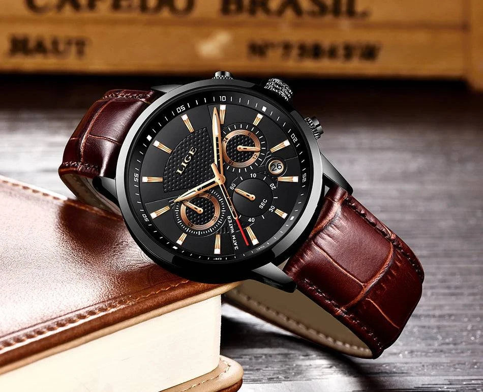 New LIGE Men's Watches Top Brand Luxury Men Wrist Watch Man Leather Quartz Watch Sports Waterproof Male Clock Relogio Masculino - MarvelouStore