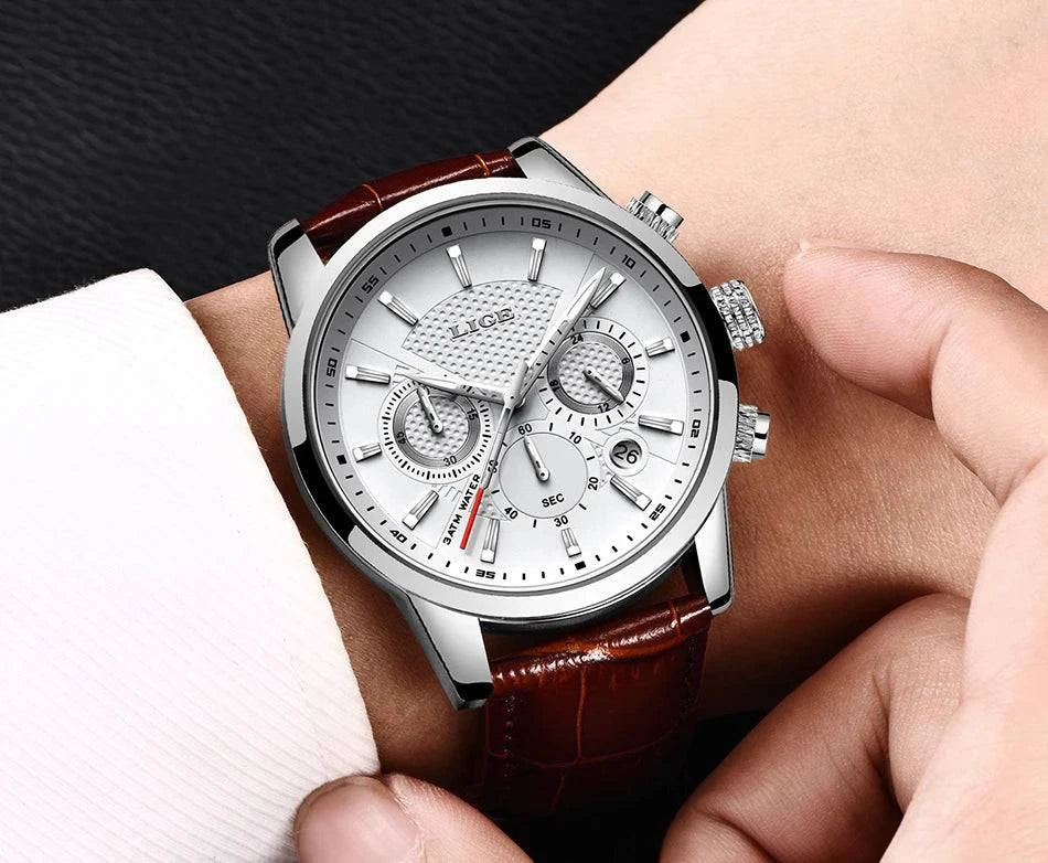 New LIGE Men's Watches Top Brand Luxury Men Wrist Watch Man Leather Quartz Watch Sports Waterproof Male Clock Relogio Masculino - MarvelouStore