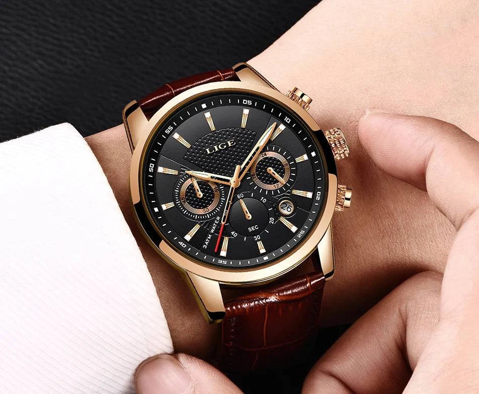 New LIGE Men's Watches Top Brand Luxury Men Wrist Watch Man Leather Quartz Watch Sports Waterproof Male Clock Relogio Masculino - MarvelouStore