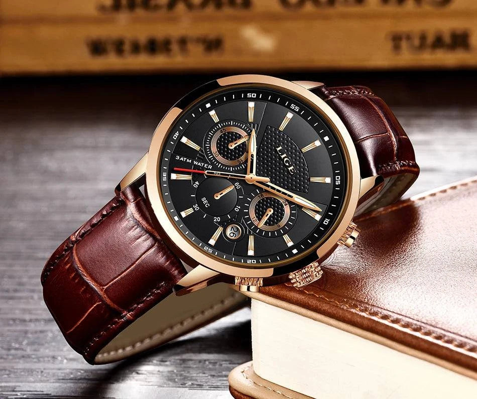 New LIGE Men's Watches Top Brand Luxury Men Wrist Watch Man Leather Quartz Watch Sports Waterproof Male Clock Relogio Masculino - MarvelouStore