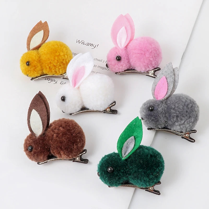 Cute Hair Ball Rabbit Hair Clip Girl Plush Rabbit Ears Hair clip 3D Plush Rabbit Hair Accessories Korea Simple girl headdress